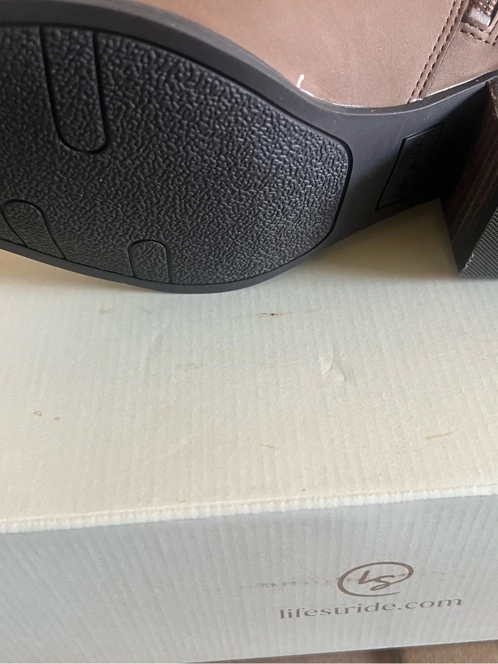 Life Stride Taupe Ankle Booties with Wrap Strap Detail